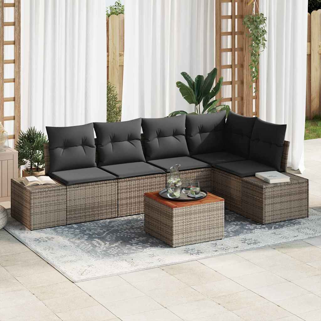 Ensemble de canapé de jardin 6 pc Gris polyrotin