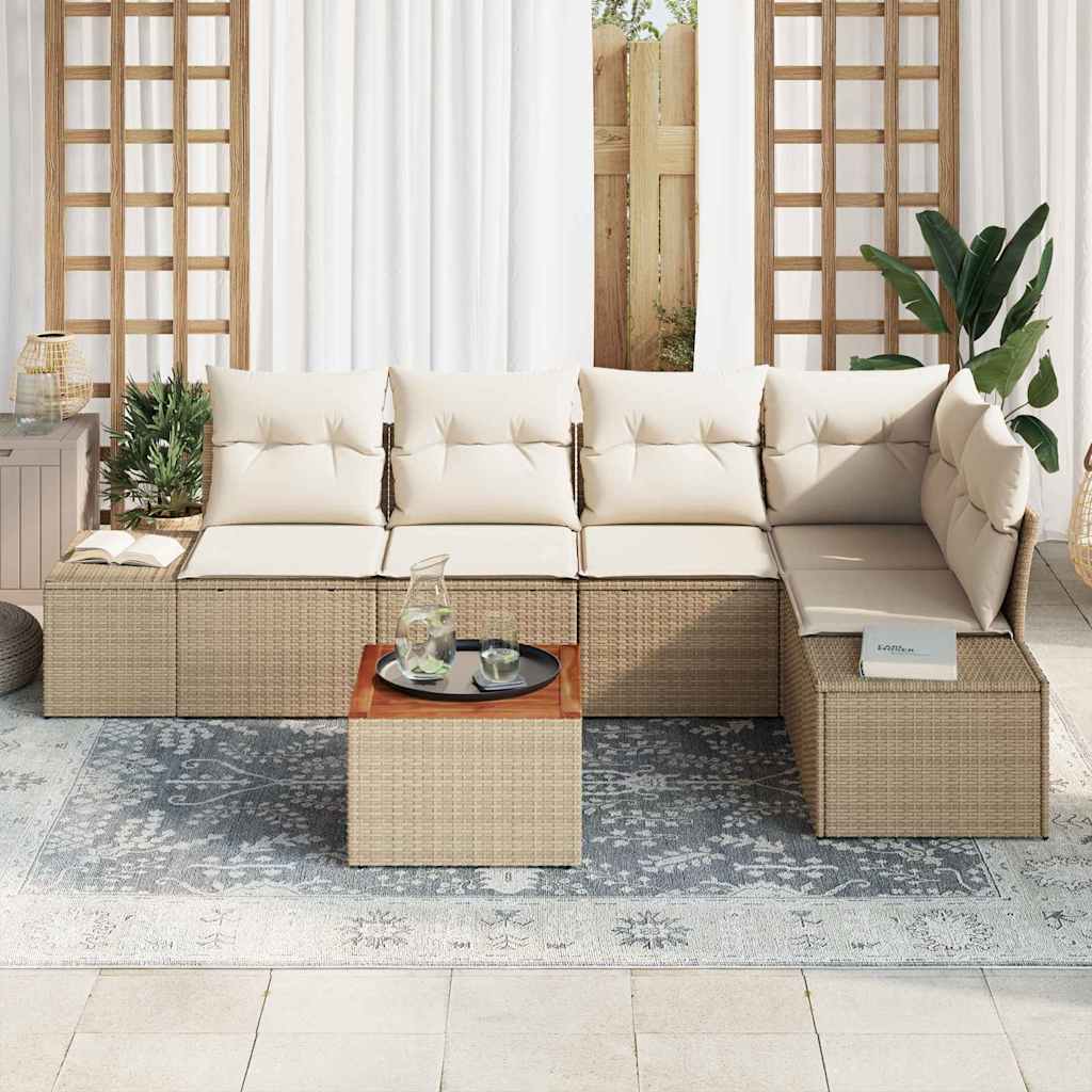 Ensemble de canapé de jardin 6 pc Beige et crème polyrotin
