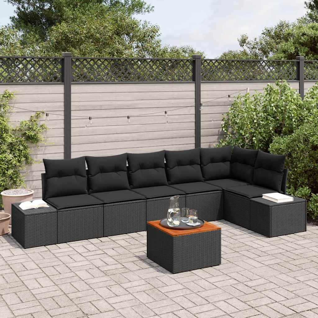 Ensemble de canapé de jardin avec stockage 7 pcs Noir polyrotin - XIOS