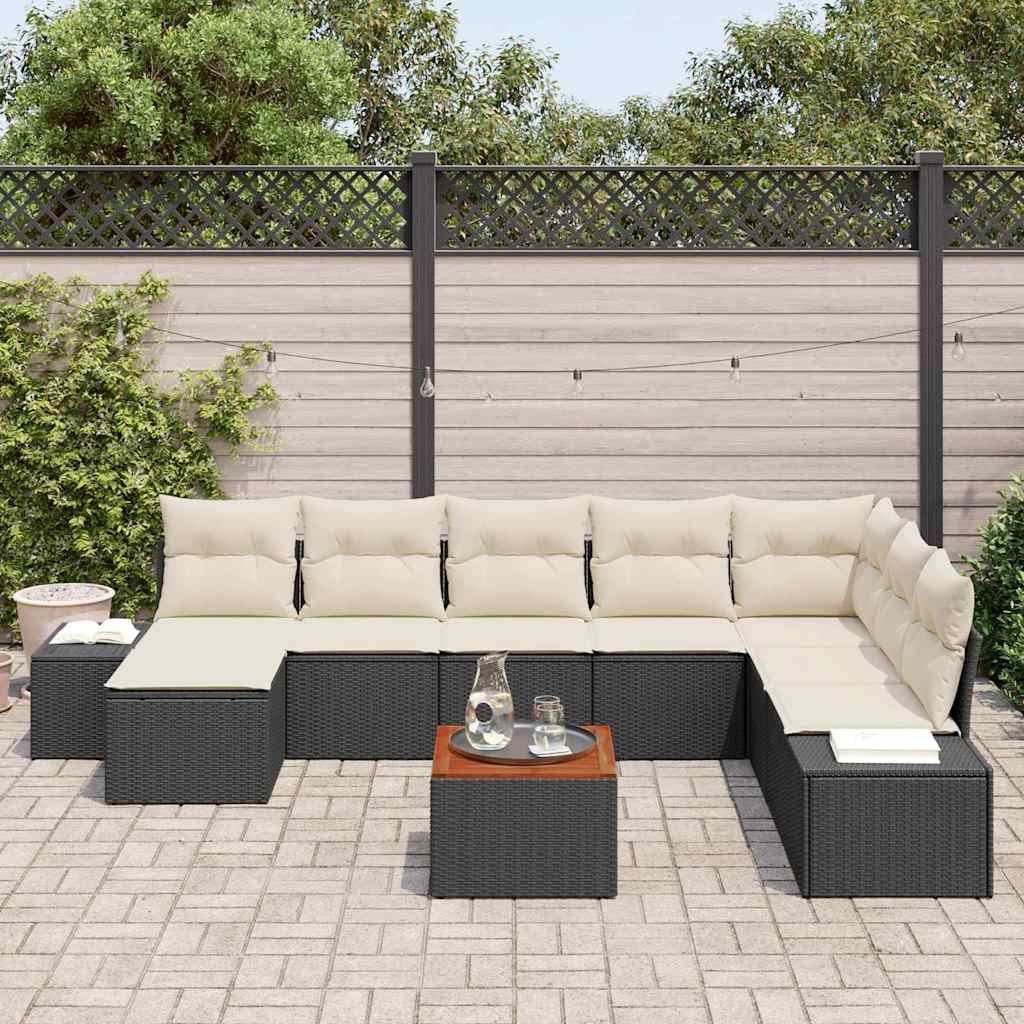 Ensemble de canapé de jardin 9 pc Noir et blanc