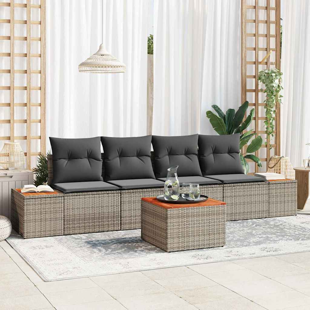 Ensemble de canapé de jardin avec coussin 5 pcs Gris Poly rotin - XIOS