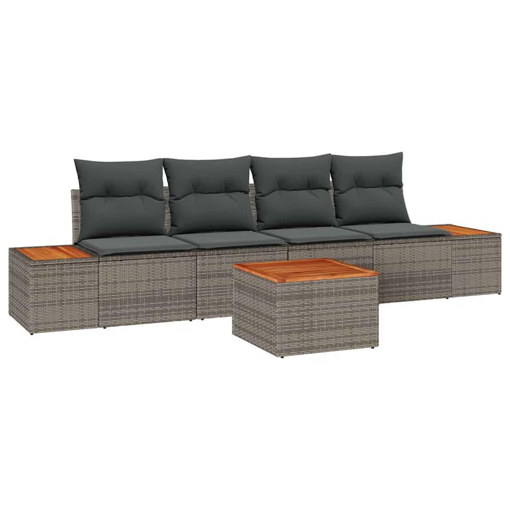 Ensemble de canapé de jardin avec coussin 5 pcs Gris Poly rotin - XIOS