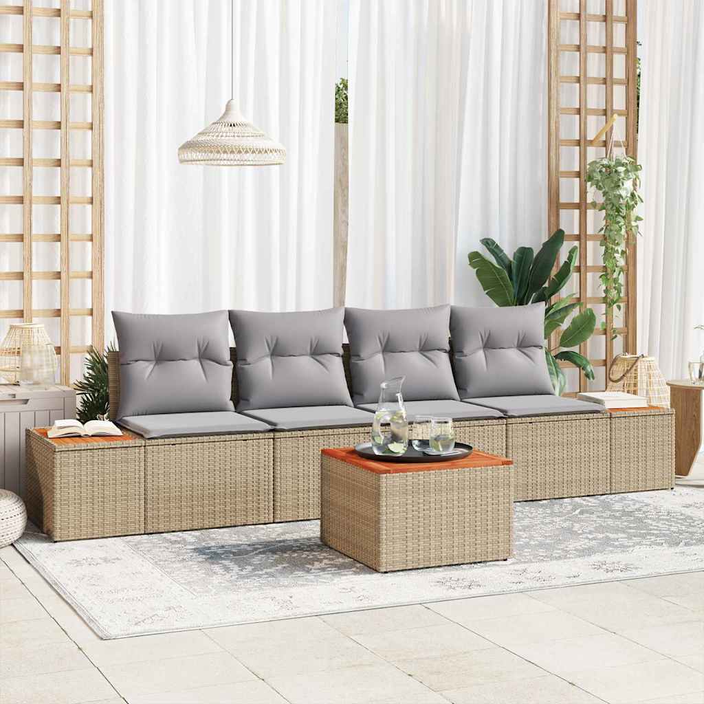 Ensemble de canapé de jardin 5 pcs Beige Poly rotin - XIOS