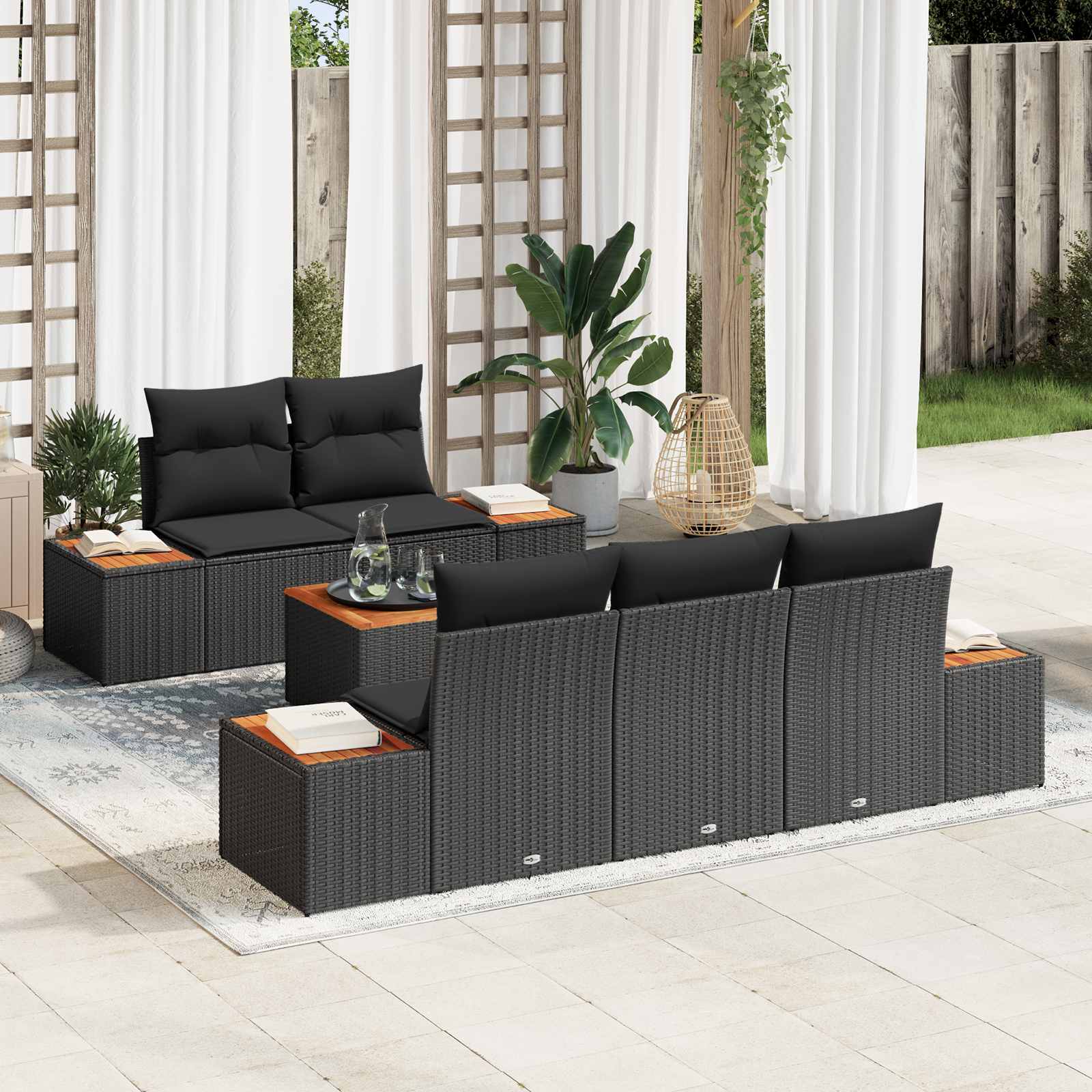 Ensemble de canapé de jardin 6 pcs Noir Poly rotin - XIOS
