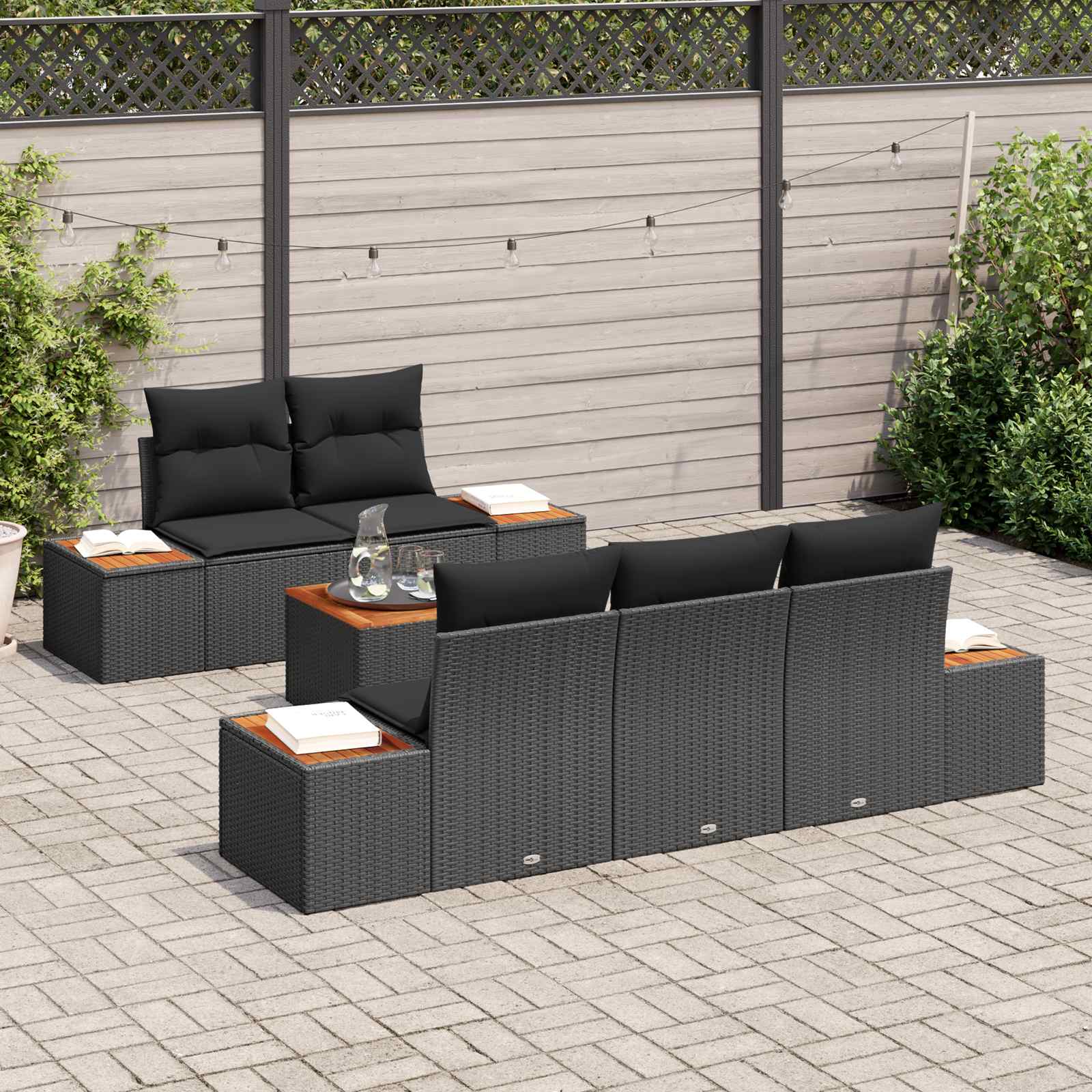 Ensemble de canapé de jardin 6 pcs Noir Poly rotin - XIOS
