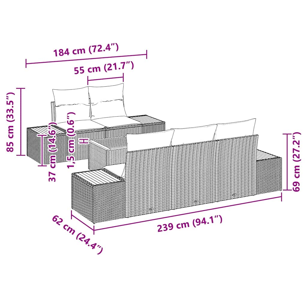 Ensemble de canapé de jardin 6 pcs Gris Poly rotin - XIOS