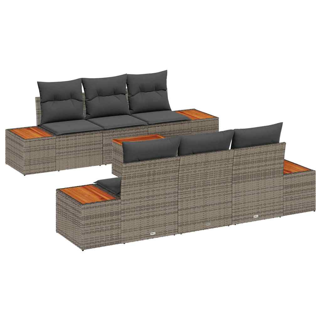 Ensemble de canapé de jardin avec coussin 7 pcs Gris Poly rotin - XIOS