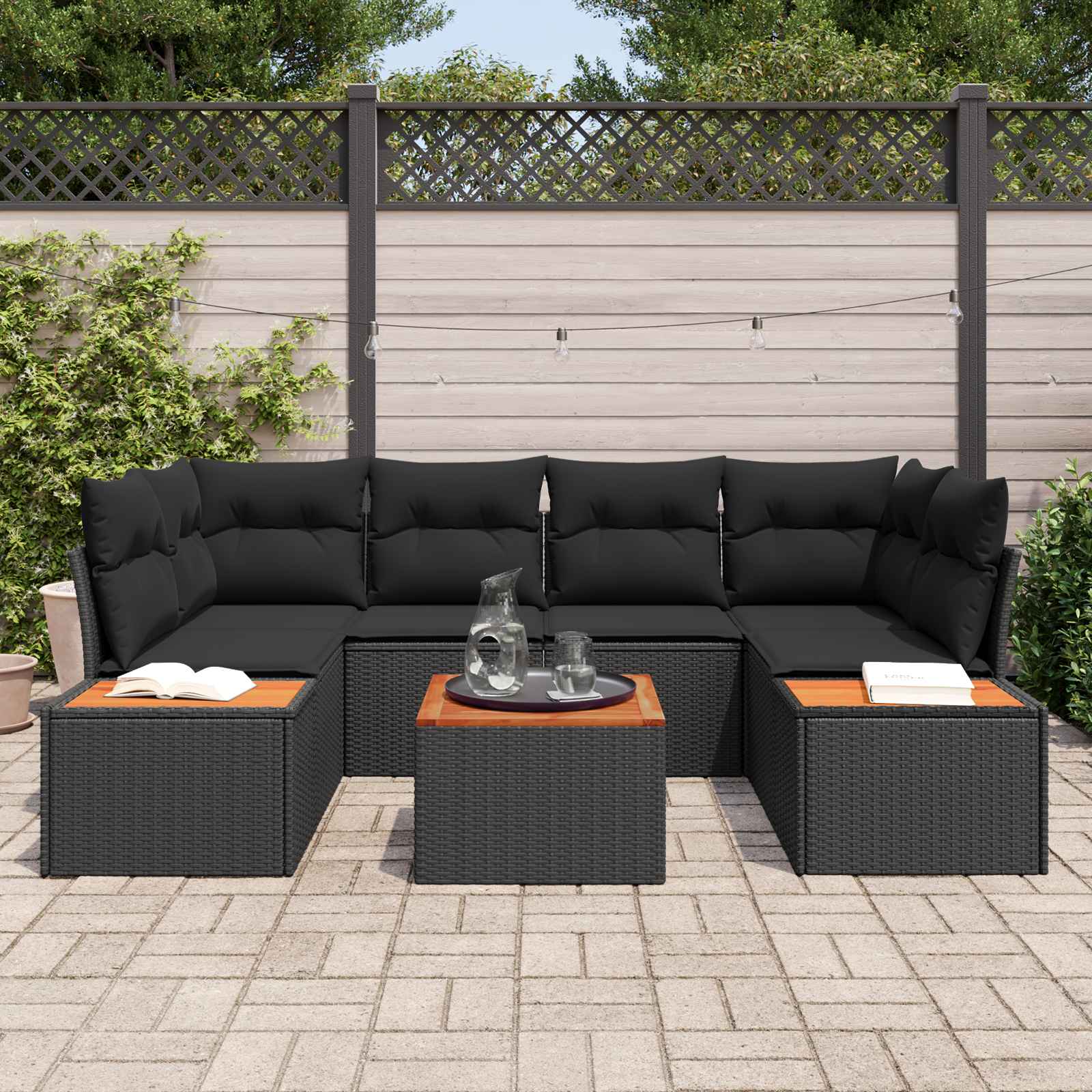 Ensemble de canapé de jardin avec coussin 6 pcs Noir Poly rotin - XIOS