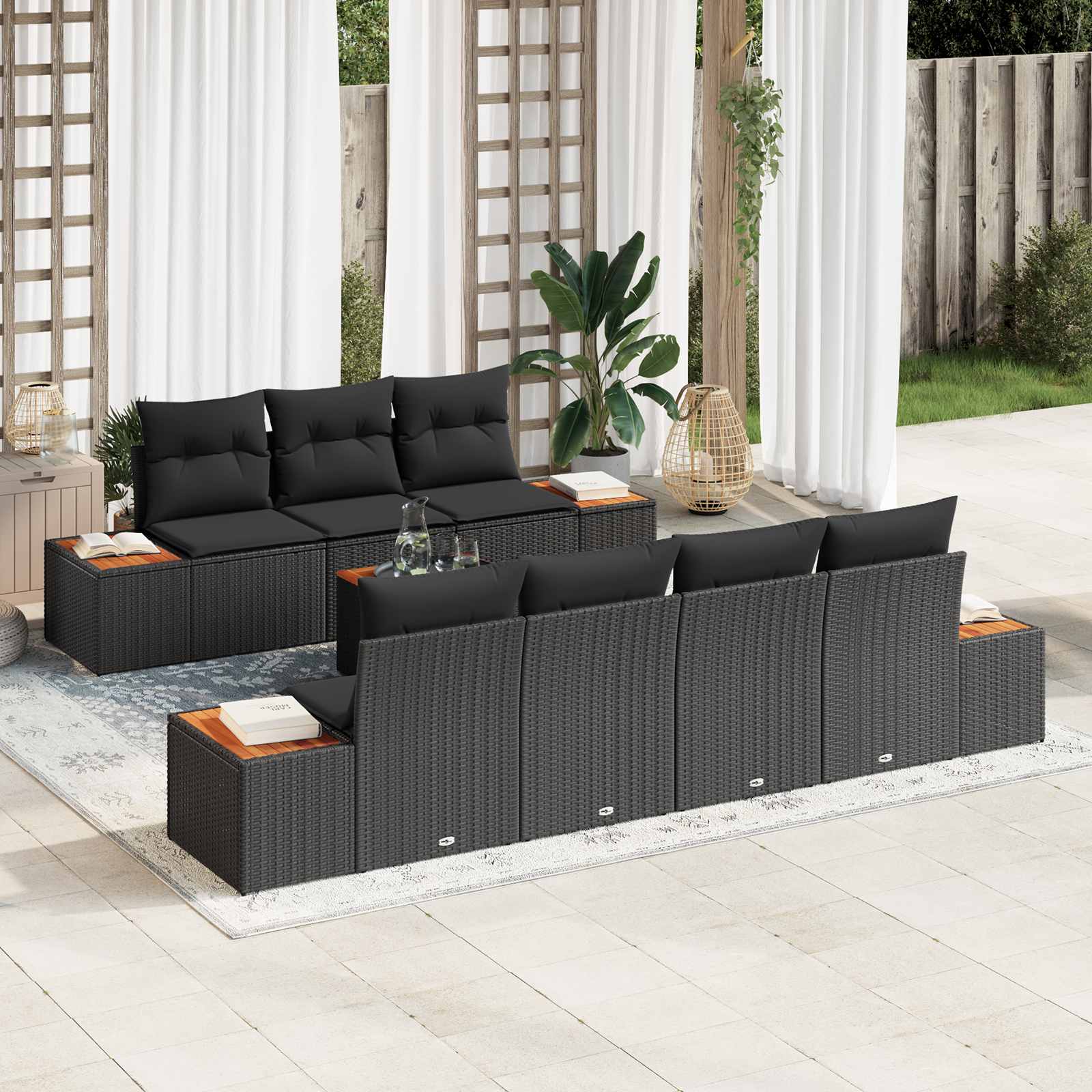 Ensemble de canapé de jardin avec coussin 8 pcs Noir Poly rotin - XIOS