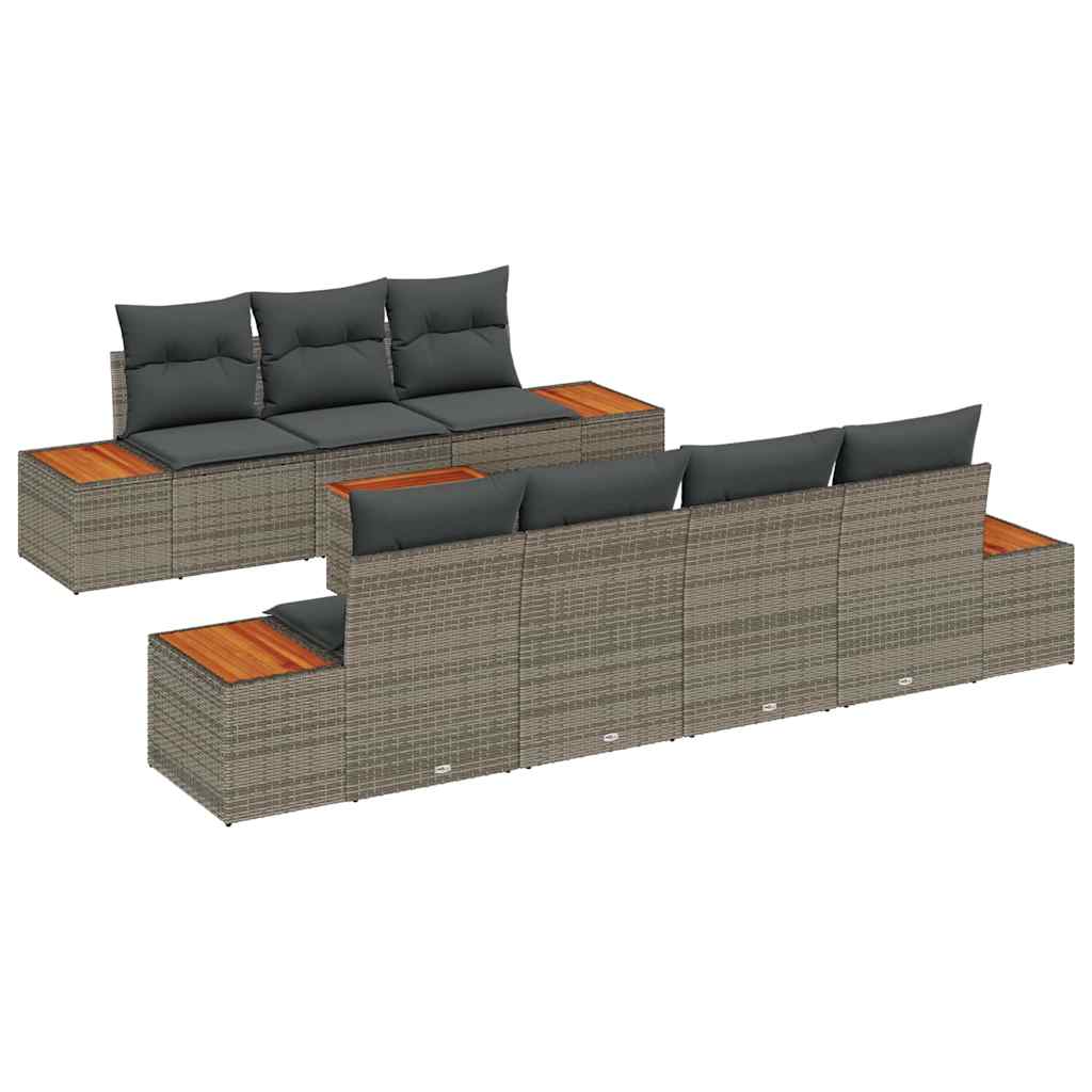Ensemble de canapé de jardin avec coussin 8 pcs Gris Poly rotin - XIOS