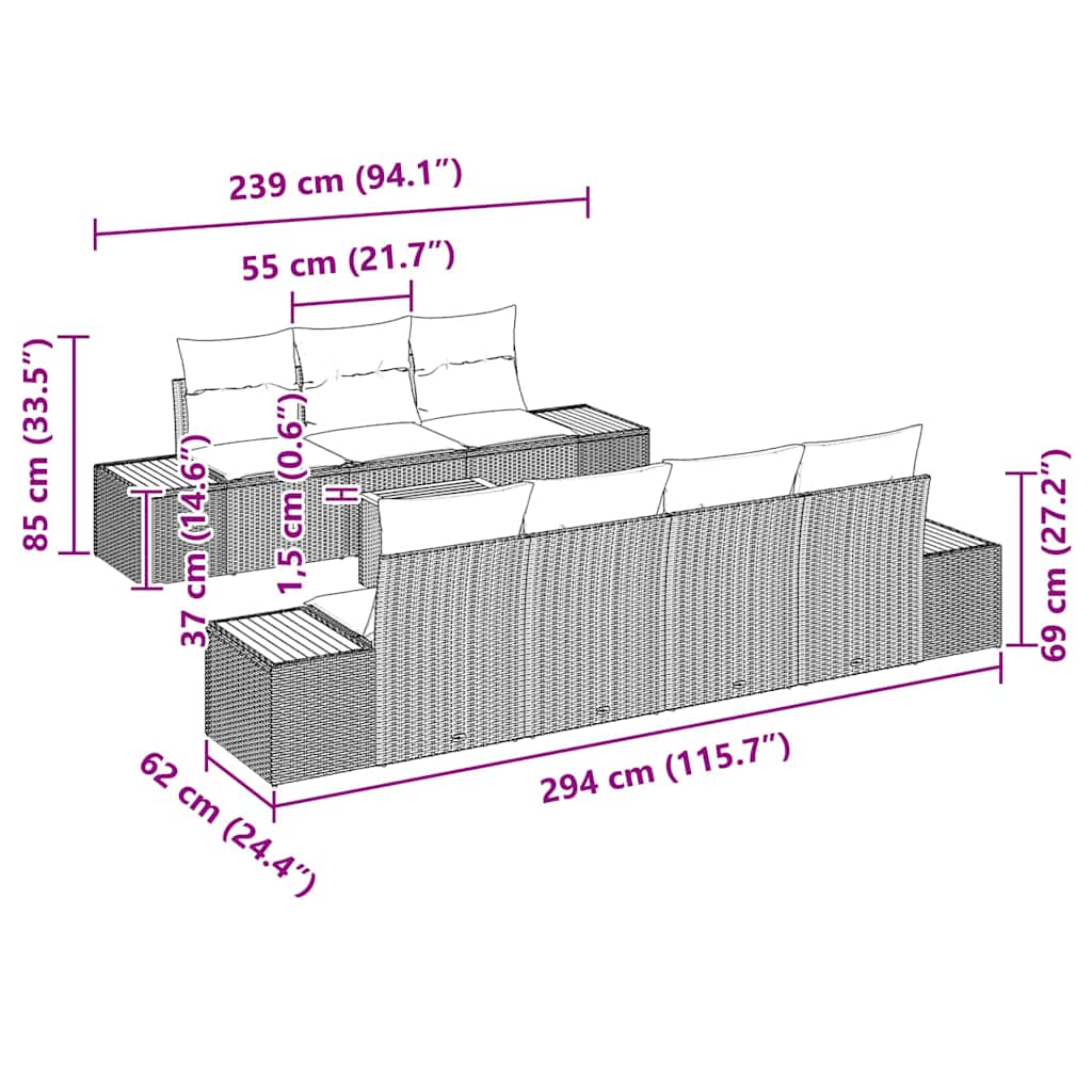 Ensemble de canapé de jardin avec coussin 8 pcs Gris Poly rotin - XIOS