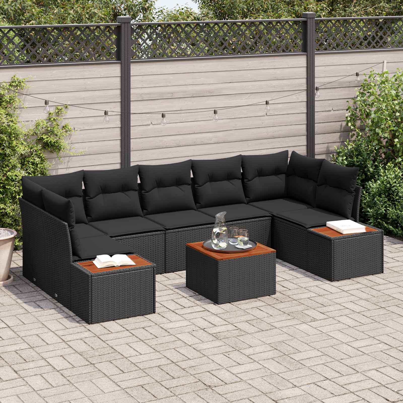 Ensemble de canapé de jardin avec coussin 8 pcs Noir Poly rotin - XIOS