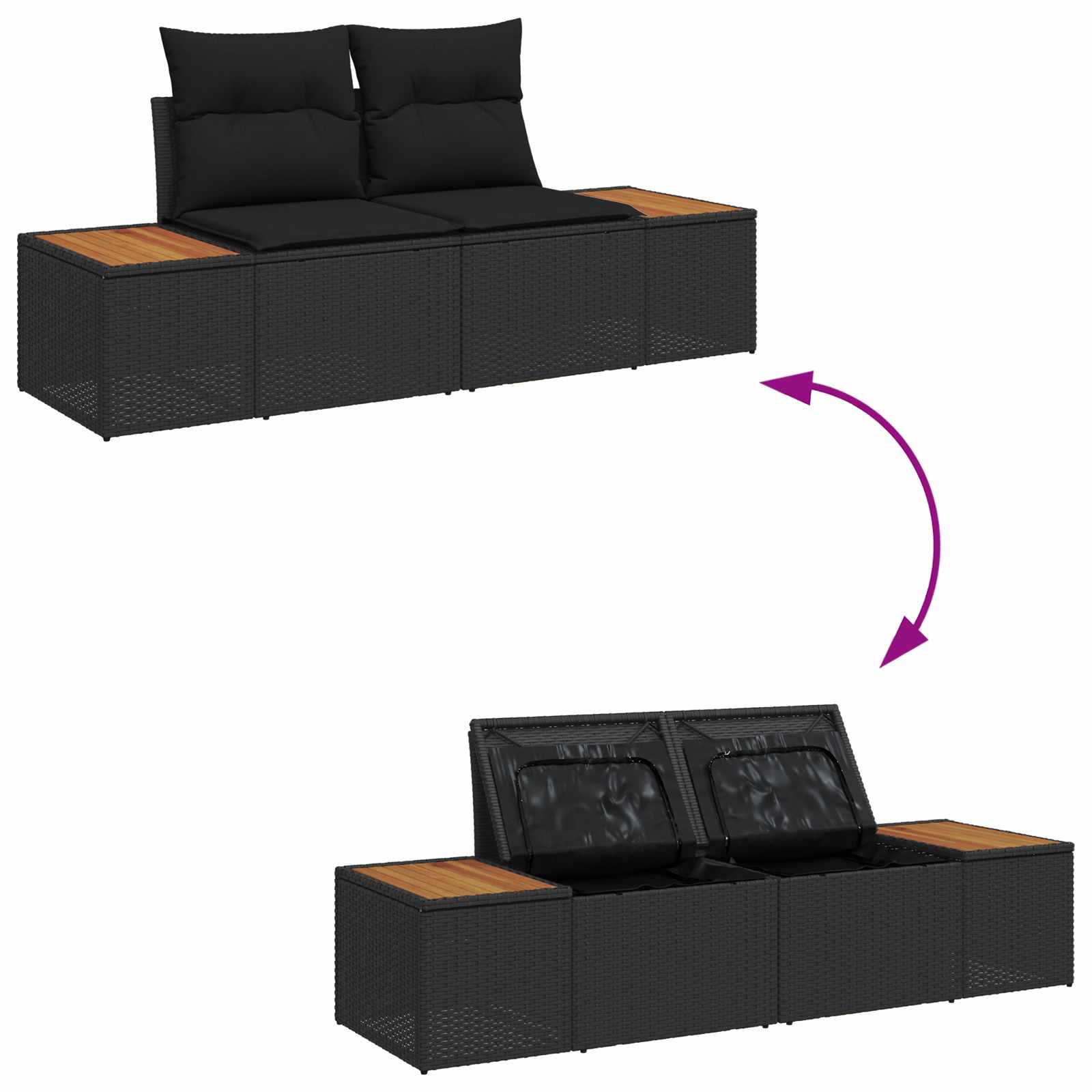 Ensemble de canapé de jardin avec coussin 8 pcs Noir Poly rotin - XIOS