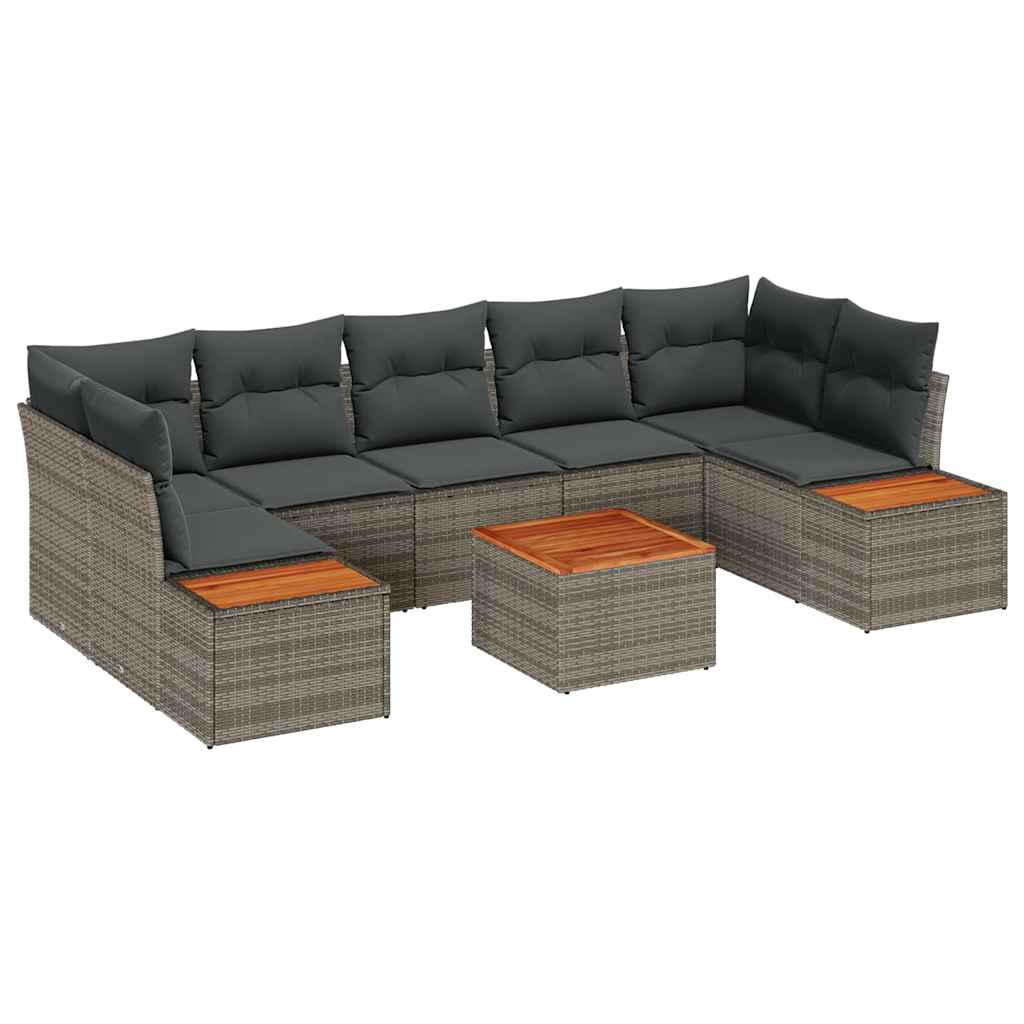 Ensemble de canapé de jardin avec coussin 8 pcs Gris Poly rotin - XIOS