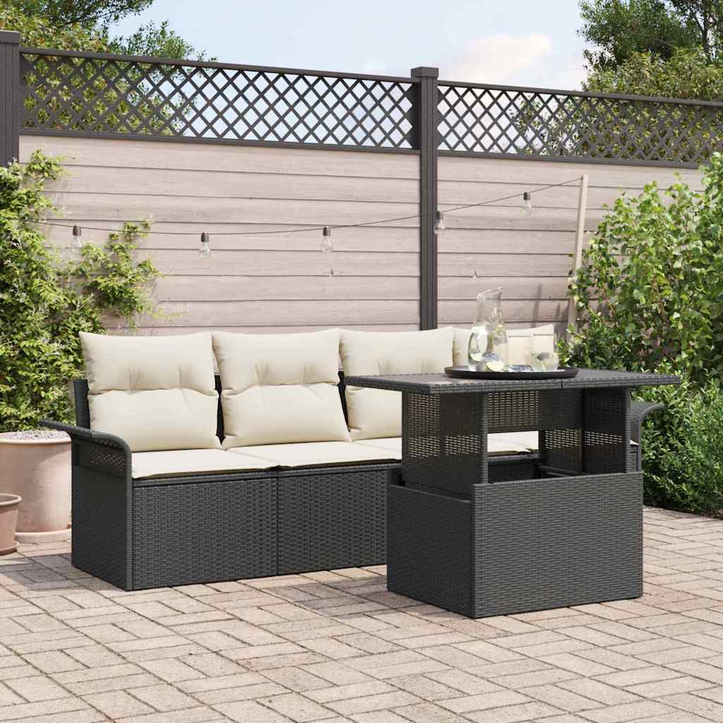 Ensemble de canapé de jardin 5 pcs Noir Poly Rattan