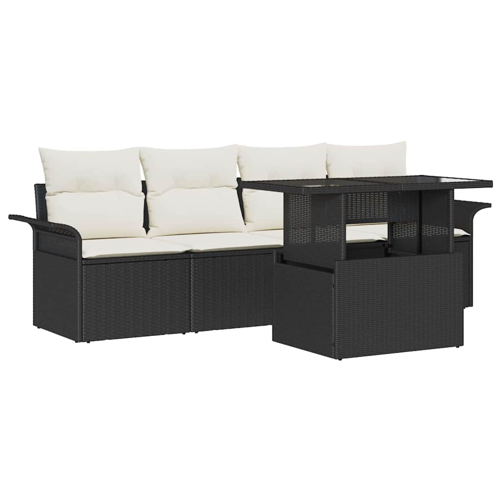 Ensemble de canapé de jardin 5 pcs Noir Poly Rattan