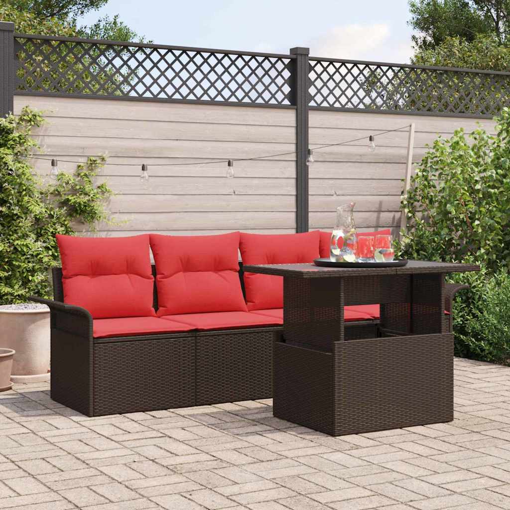 Ensemble de canapé de jardin 5 pcs Marron Poly rotin - XIOS