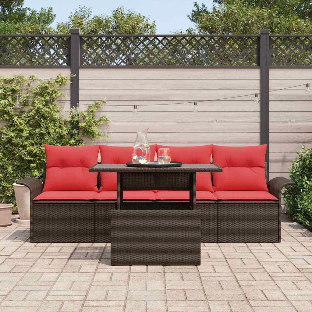 Ensemble de canapé de jardin 5 pcs Marron Poly rotin - XIOS