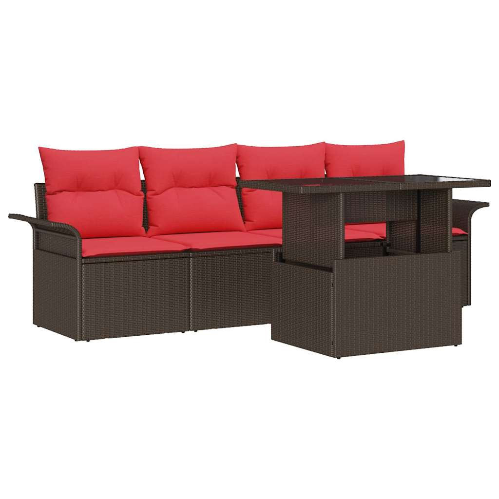 Ensemble de canapé de jardin 5 pcs Marron Poly rotin - XIOS
