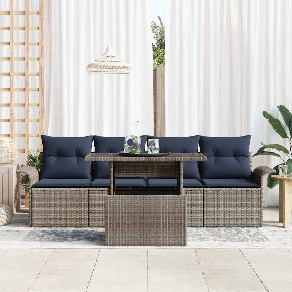 Ensemble de canapé de jardin avec coussin 5 pcs Gris Poly rotin - XIOS