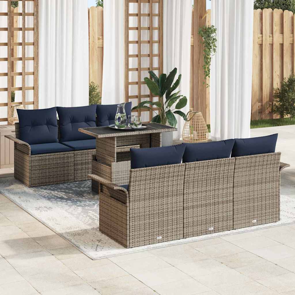 Ensemble de canapé de jardin 7 pcs Gris Poly Rattan - XIOS