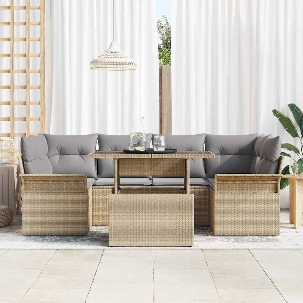 Ensemble de canapé de jardin 7 pcs Beige Poly rotin - XIOS