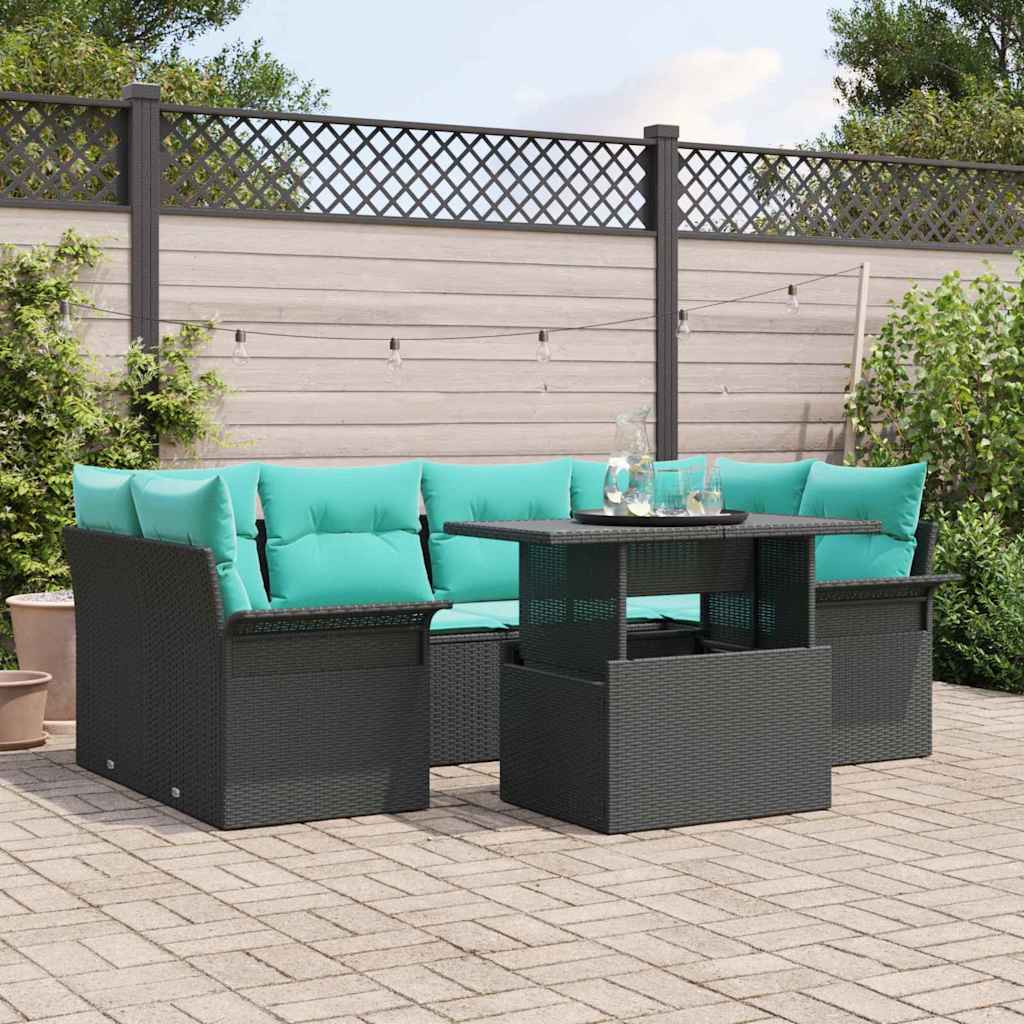 Ensemble de canapé de jardin 7 pcs Noir Poly Rattan
