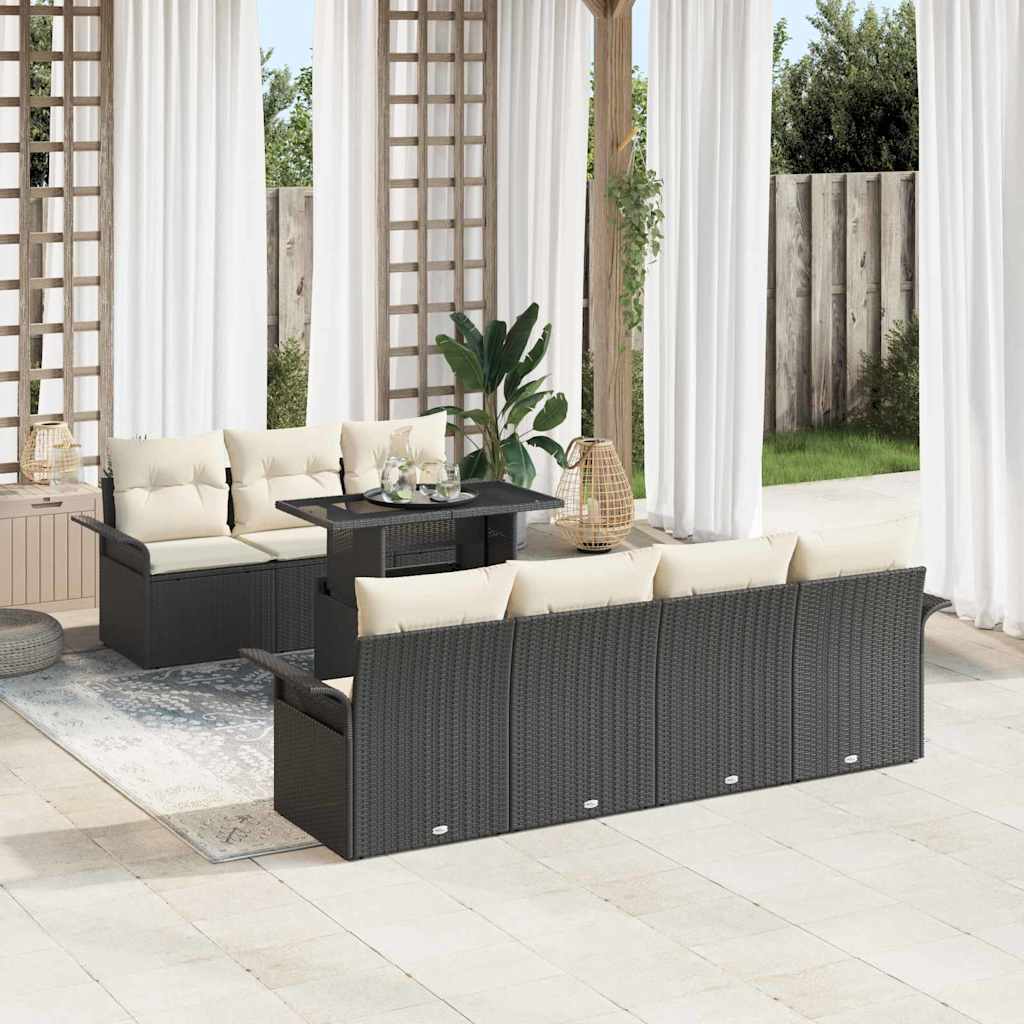 Ensemble de canapé de jardin 8 pcs Noir Poly Rattan