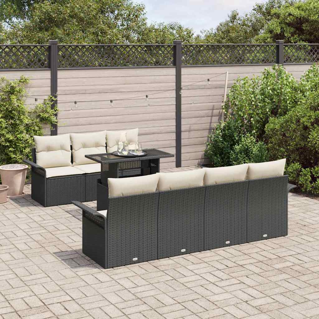 Ensemble de canapé de jardin 8 pcs Noir Poly Rattan