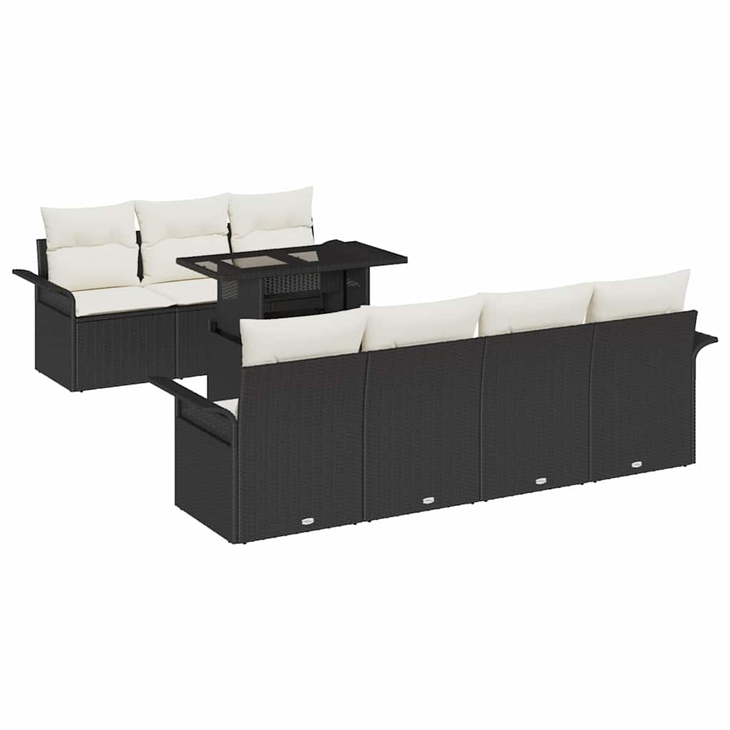 Ensemble de canapé de jardin 8 pcs Noir Poly Rattan