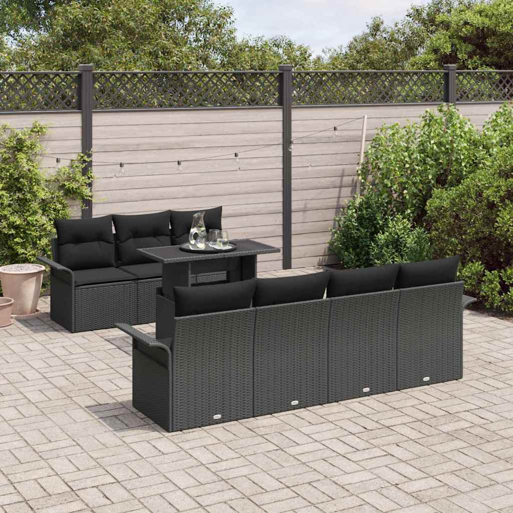 Ensemble de canapé de jardin 8 pcs Noir Poly Rattan