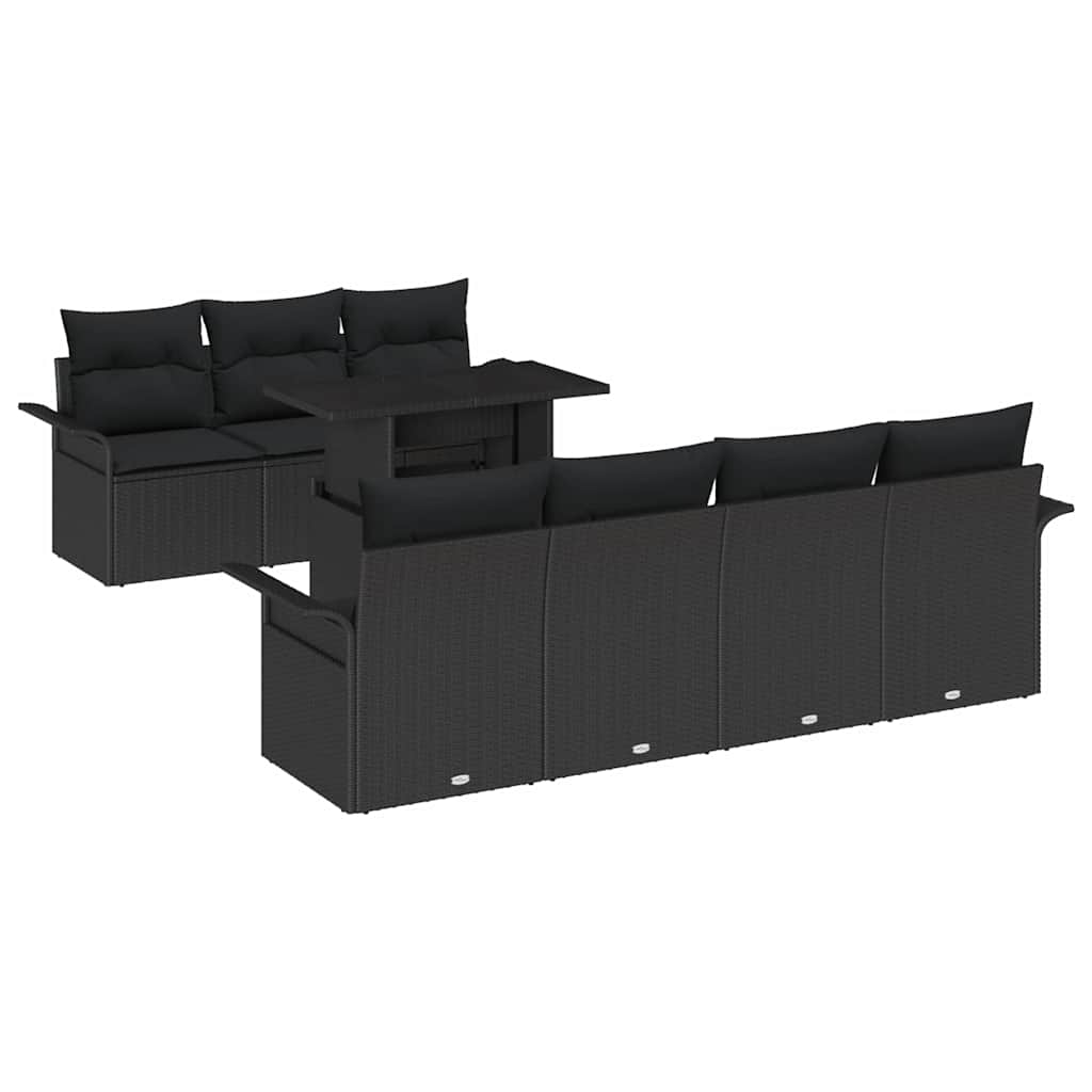 Ensemble de canapé de jardin 8 pcs Noir Poly Rattan