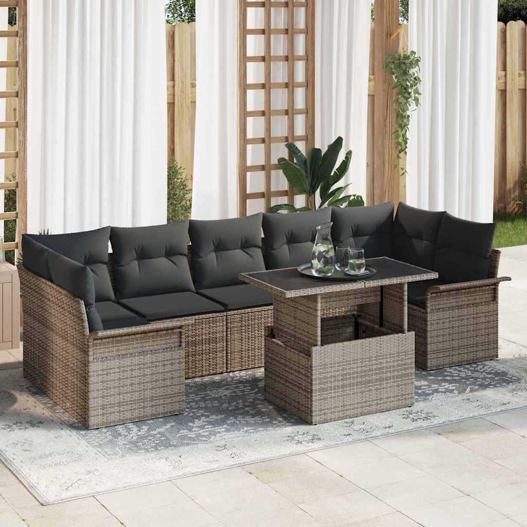 Ensemble de canapé de jardin avec coussin 8 pcs Gris Poly rotin - XIOS