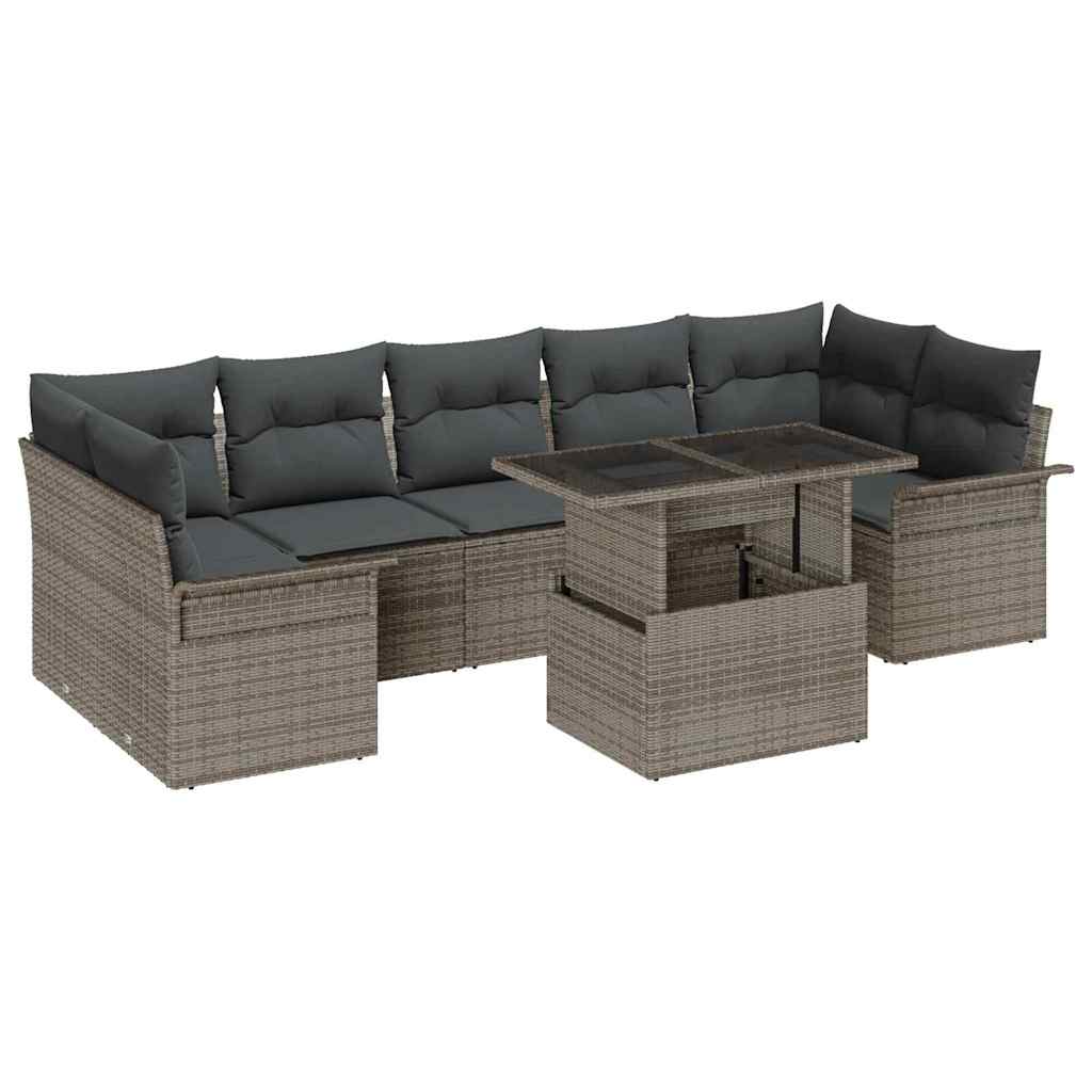 Ensemble de canapé de jardin avec coussin 8 pcs Gris Poly rotin - XIOS