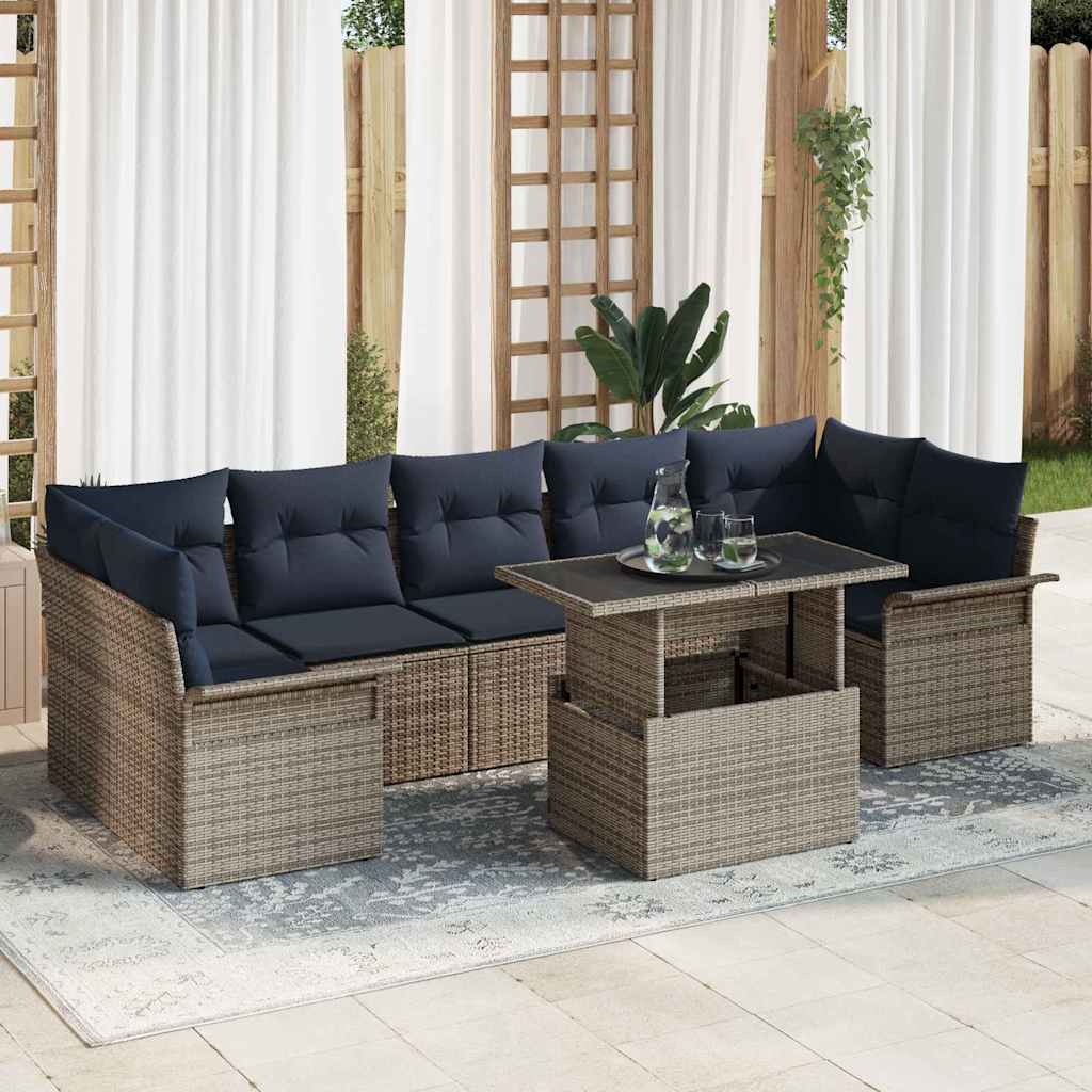 Ensemble de canapé de jardin 8 pcs Gris Poly Rattan - XIOS