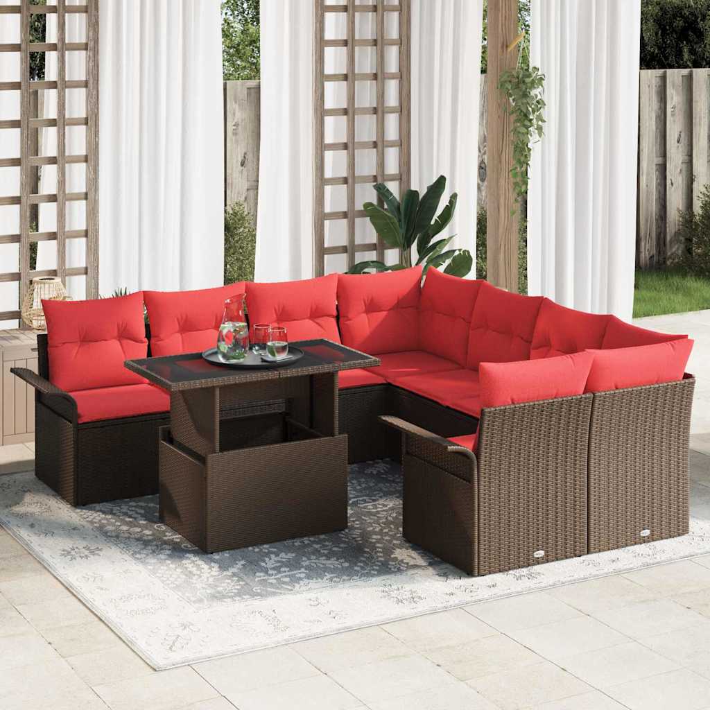Ensemble de canapé de jardin 9 pcs Marron Poly Rattan - XIOS