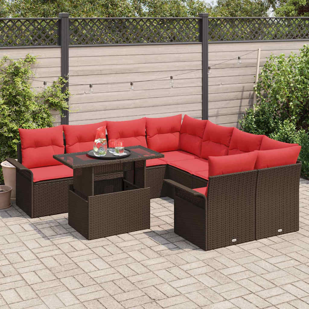Ensemble de canapé de jardin 9 pcs Marron Poly Rattan - XIOS