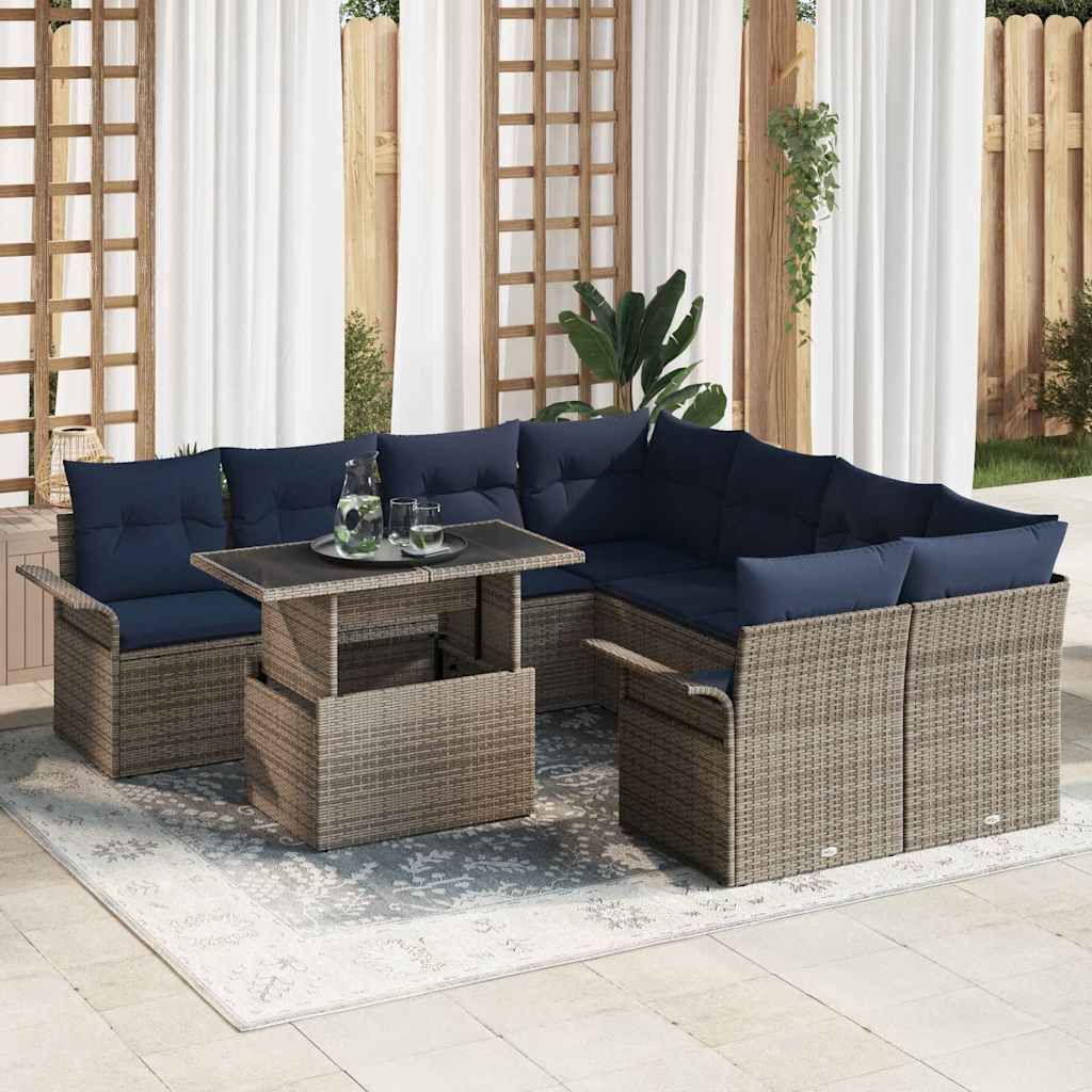 Ensemble de canapé de jardin 9 pcs Gris Poly Rattan - XIOS