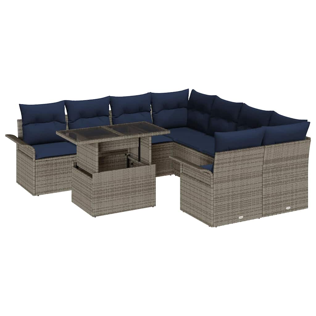 Ensemble de canapé de jardin 9 pcs Gris Poly Rattan - XIOS