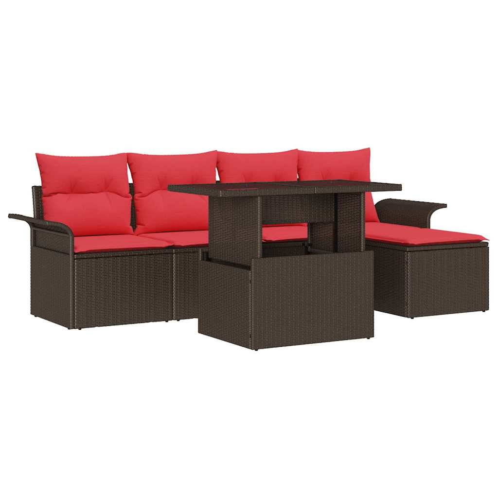 Ensemble de canapé de jardin 6 pcs Marron Poly rotin - XIOS