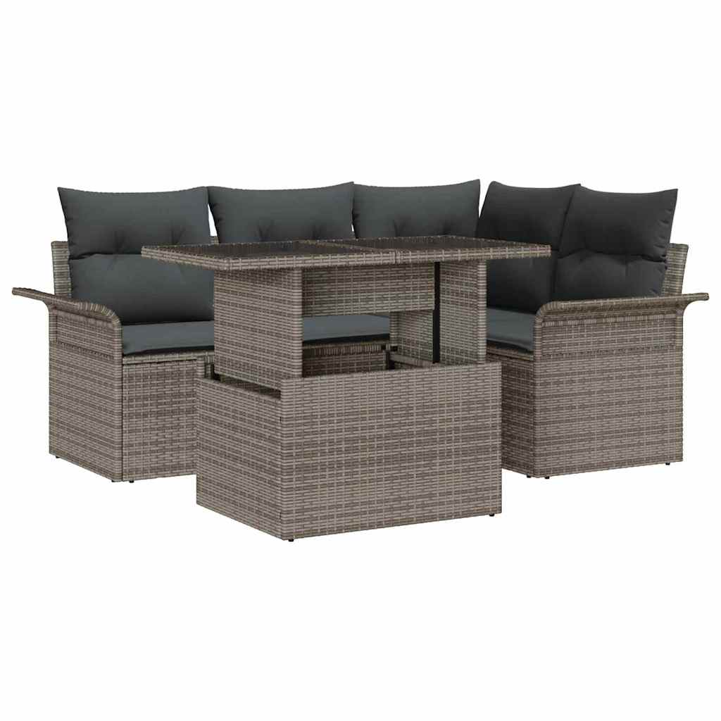 Ensemble de canapé de jardin avec coussin 5 pcs Gris Poly rotin - XIOS