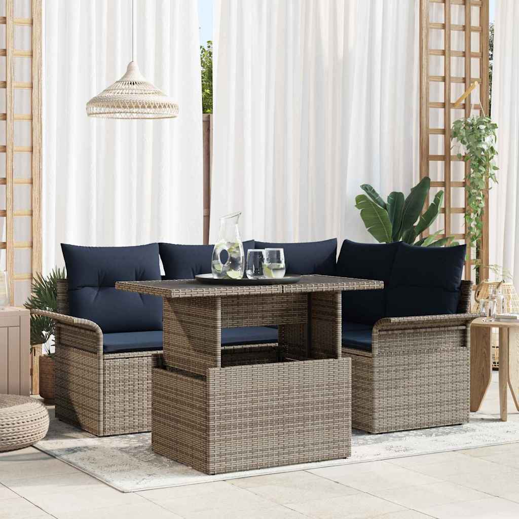 Ensemble de canapé de jardin 5 pcs Gris Poly Rattan - XIOS