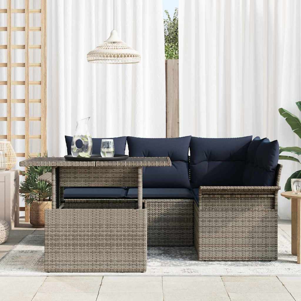 Ensemble de canapé de jardin 5 pcs Gris Poly Rattan - XIOS