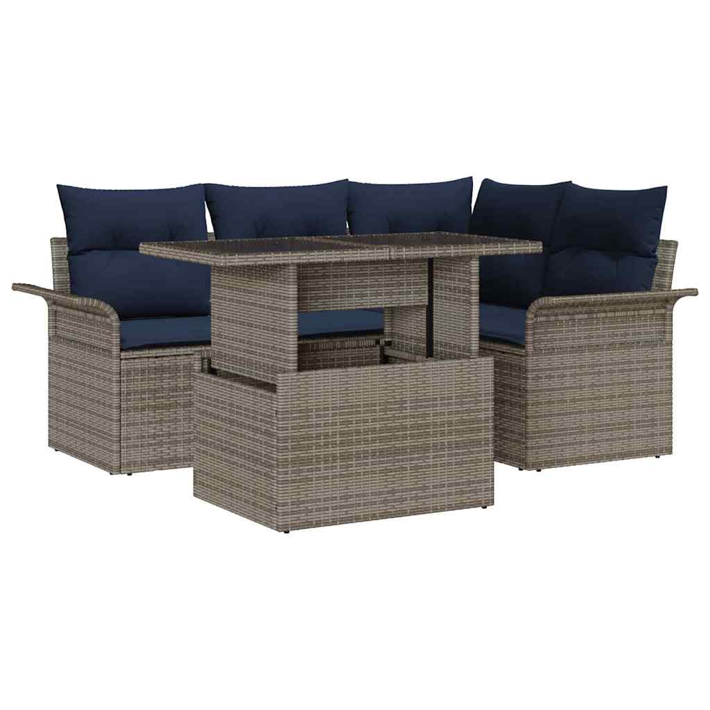 Ensemble de canapé de jardin 5 pcs Gris Poly Rattan - XIOS