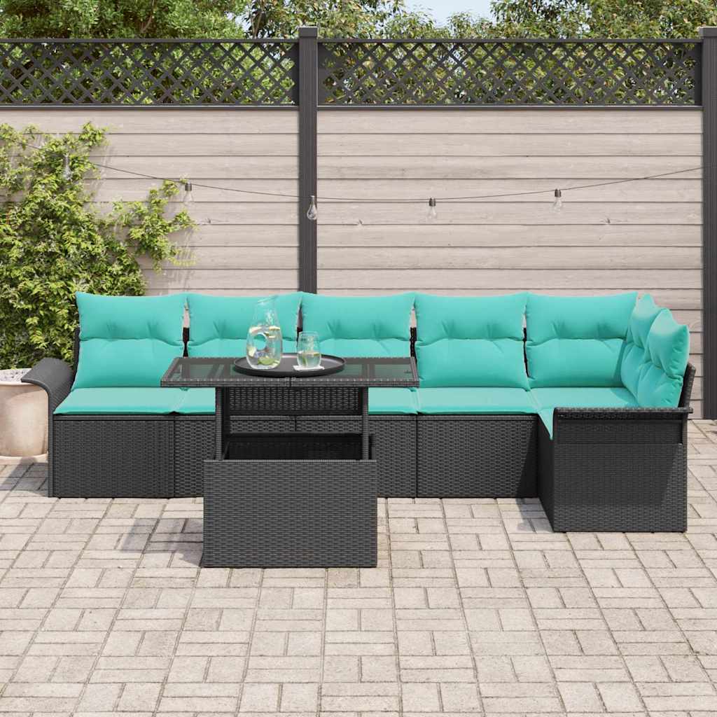 Ensemble de canapé de jardin avec coussin 7 pcs Noir Poly rotin