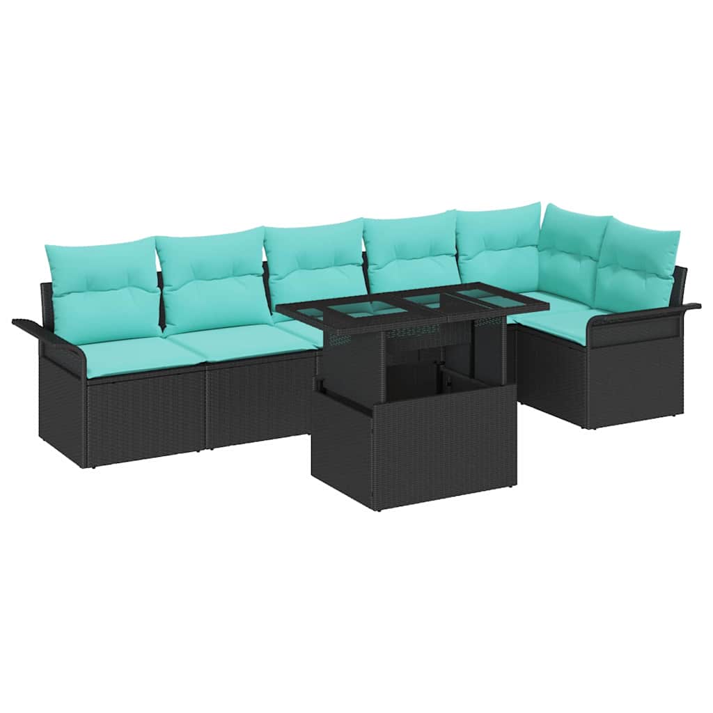 Ensemble de canapé de jardin avec coussin 7 pcs Noir Poly rotin