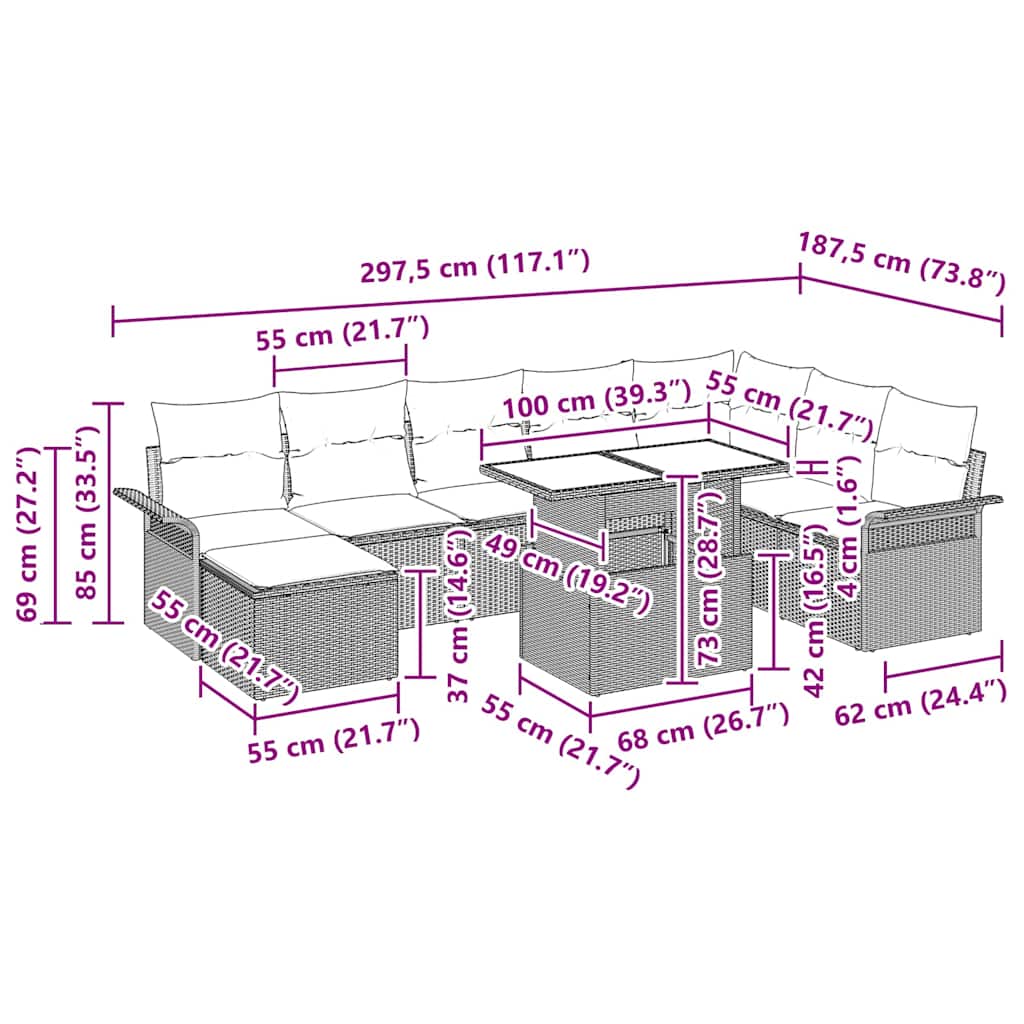 Ensemble de canapé de jardin avec coussin 9 pcs Gris - XIOS