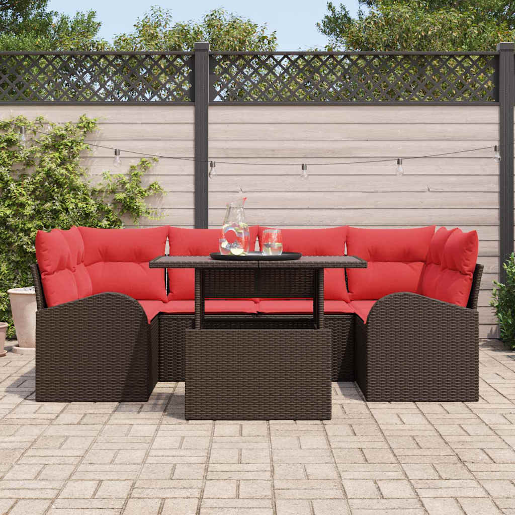 Ensemble de canapé de jardin avec coussin 7 pcs Marron et rouge - XIOS