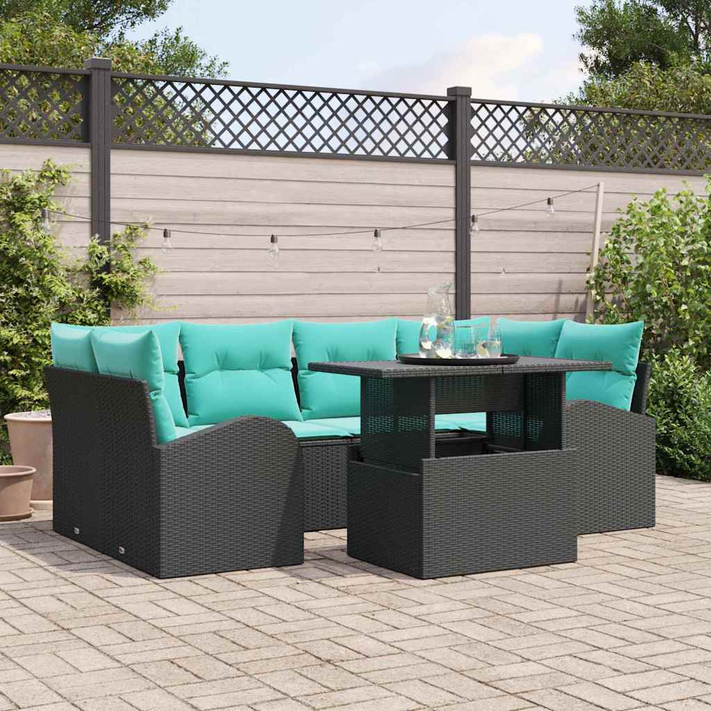 Ensemble de canapé de jardin 7 pcs Noir et turquoise