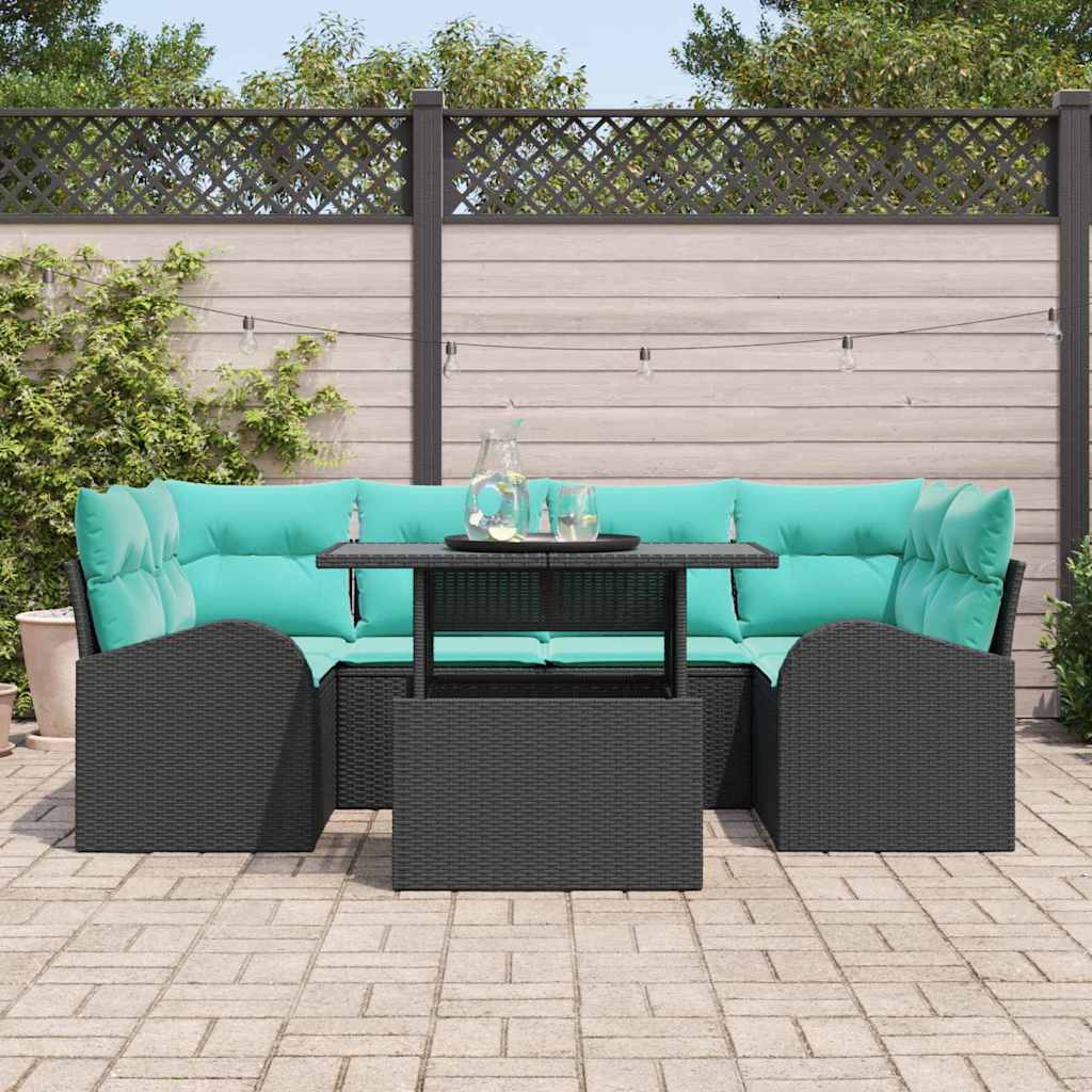 Ensemble de canapé de jardin 7 pcs Noir et turquoise